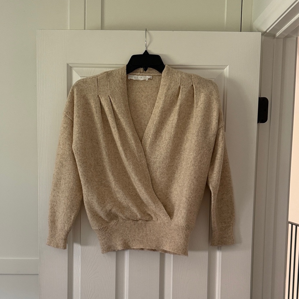 Astr Beige V-Neck Women's Sweater